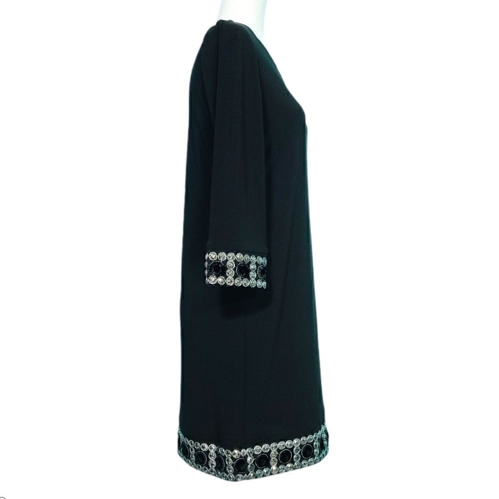 Tiana B. Jewel Embellished Black Shift Dress Crew Neck Long Sleeve Women Size 8P - Picture 7 of 12